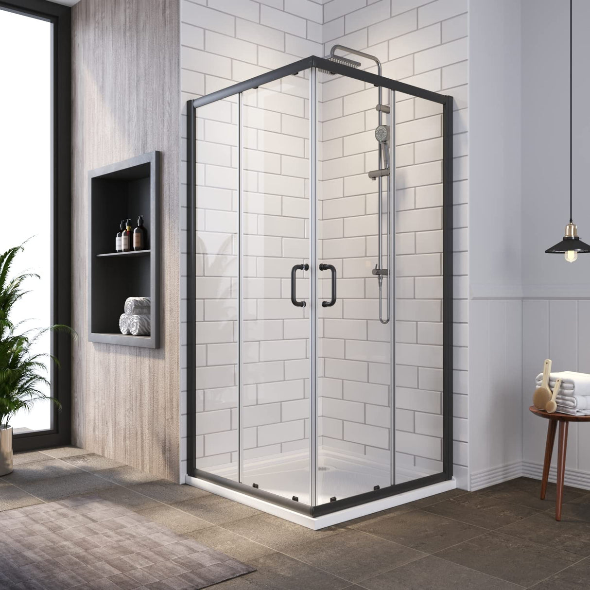 SUNNY SHOWER 34 in. W x 34 in. D x 72 in. H Corner Entry Enclosure With Sliding Doors