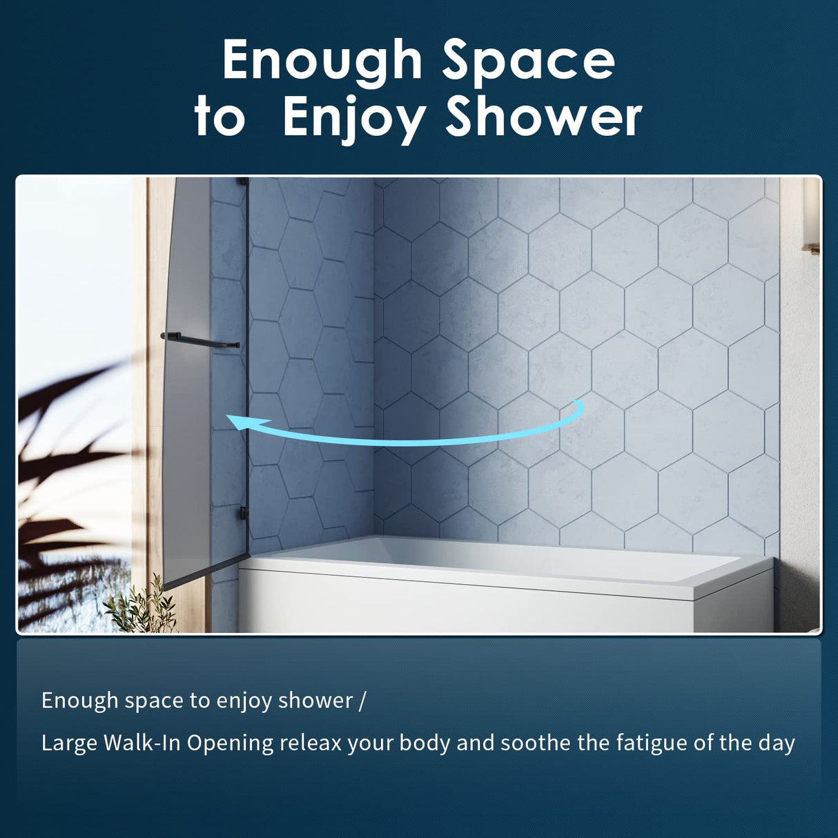 SUNNY SHOWER 34 in. W x 58 in. H Frameless Black Finish Bathtub Hinged Door