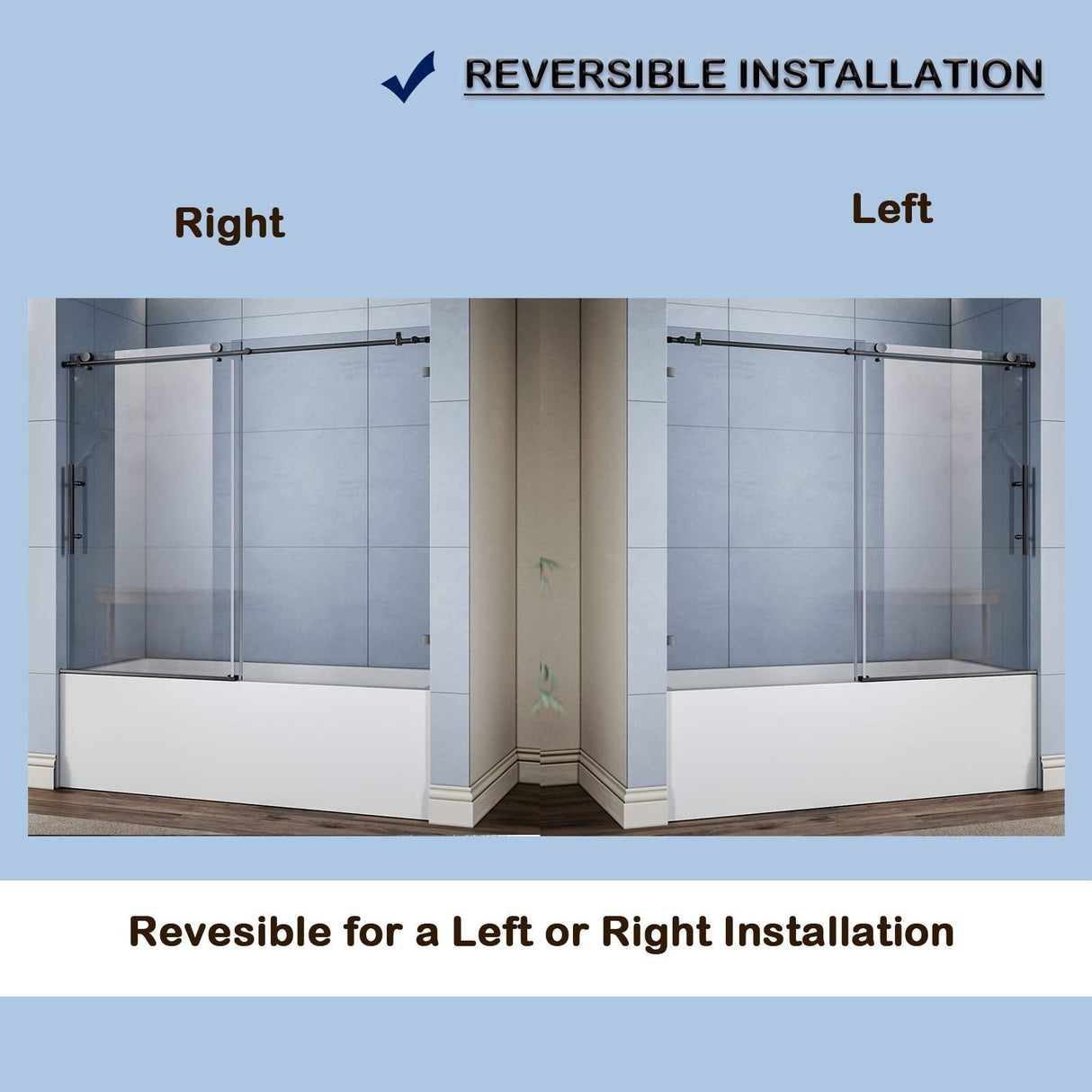 ELEGANT Frameless Bathtub Sliding Doors 60 in. W x 62 in. H
