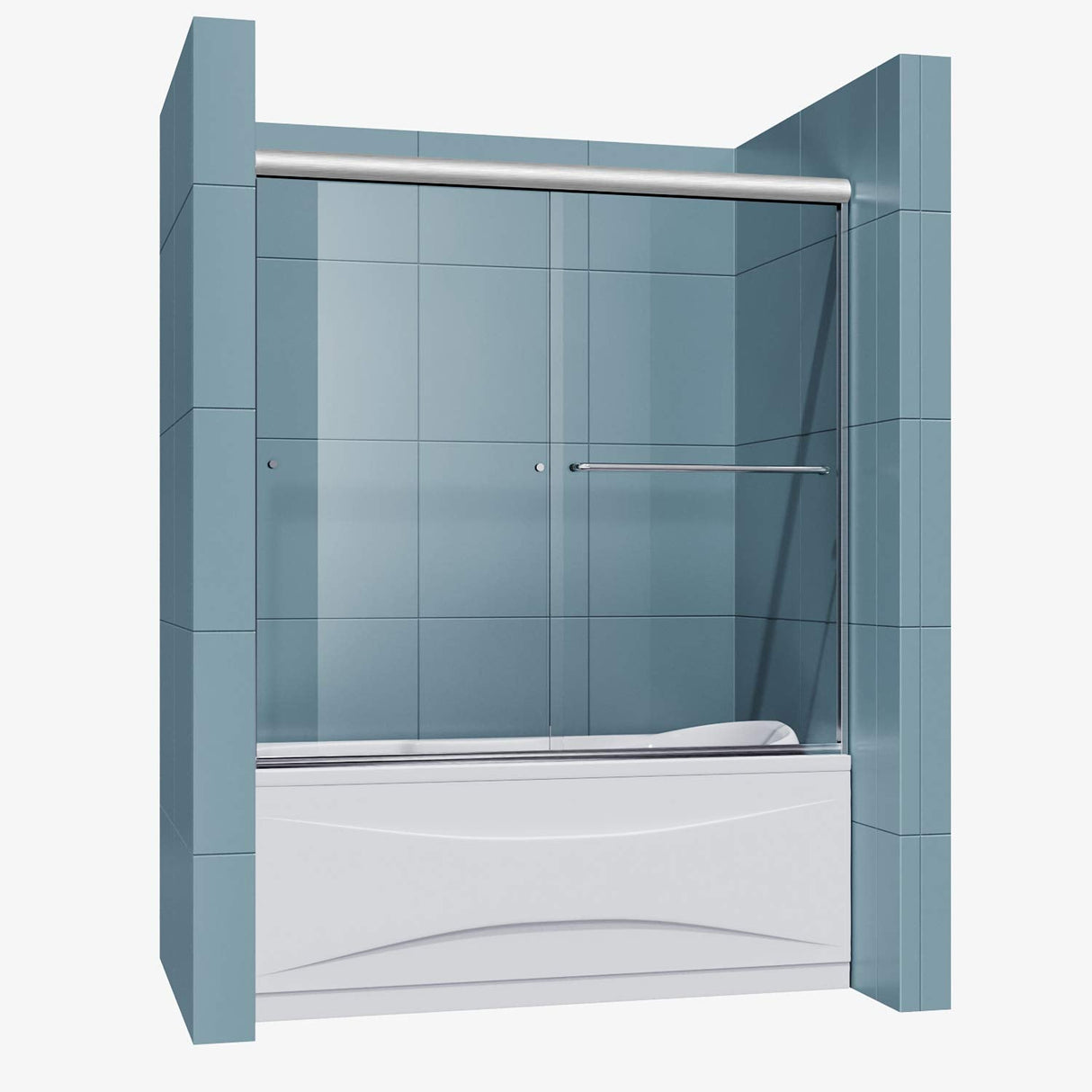ELEGANT Bathtub Double Sliding Doors 60 in. W x 57.4 in. H Brushed Nickel Finish