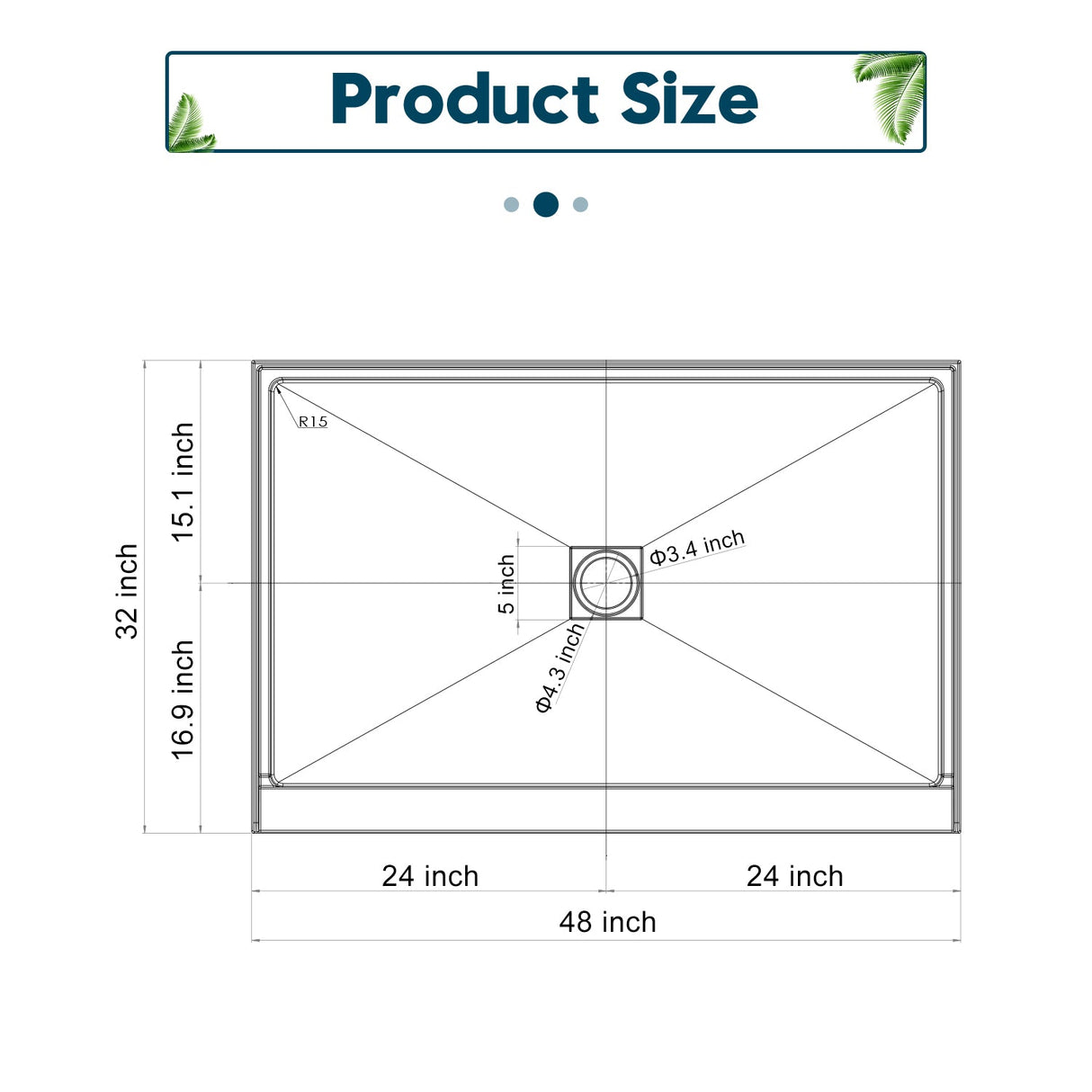 SUNNY SHOWER 32 in. D x 4 in. H White Center Drain Rectangular Base