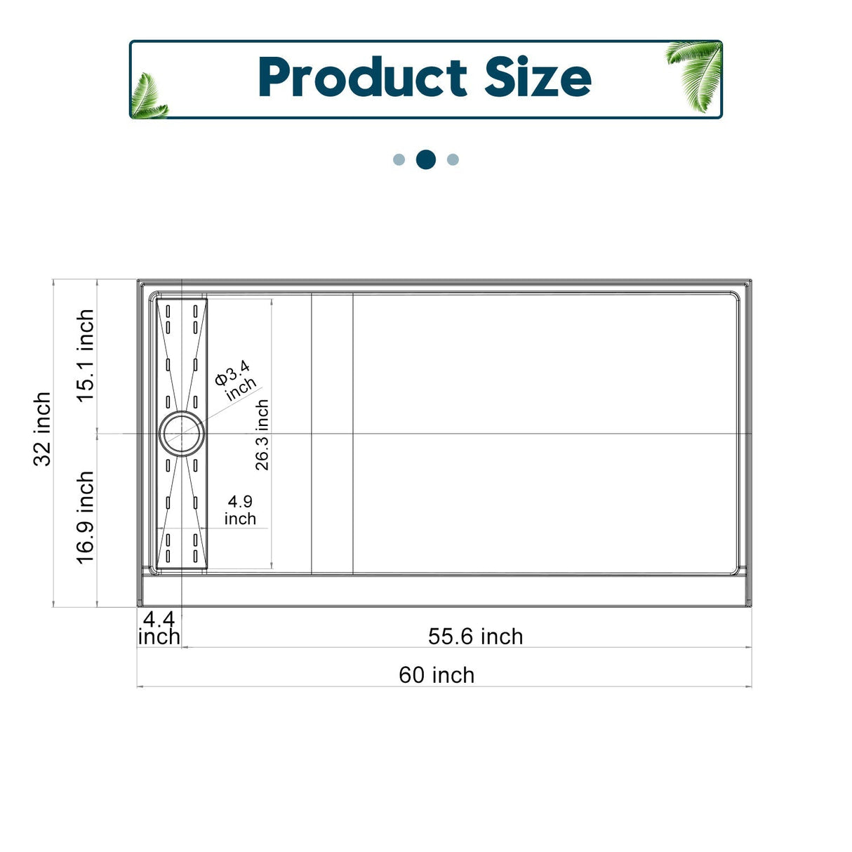SUNNY SHOWER 32 in. D x 4 in. H White Left Drain Rectangular Base