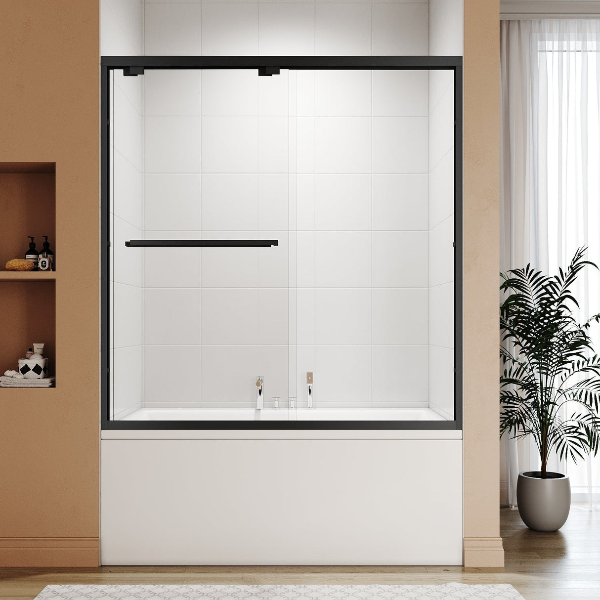ELEGANT Bathtub Double Sliding Doors 60 in. W x 62 in. H Black Finish